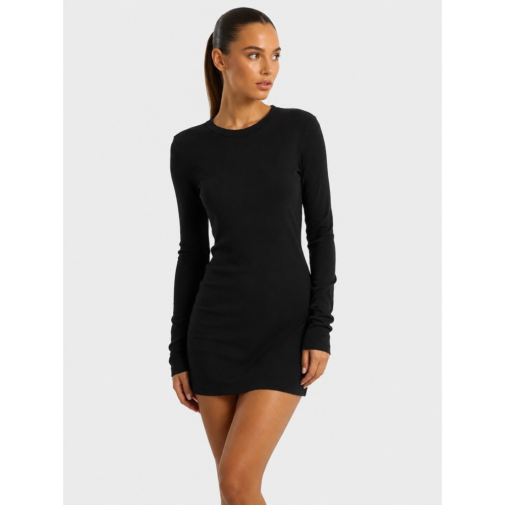 Cotton Citizen Verona Crewneck Mini Dress Jet Black Long Sleeve USA Made L